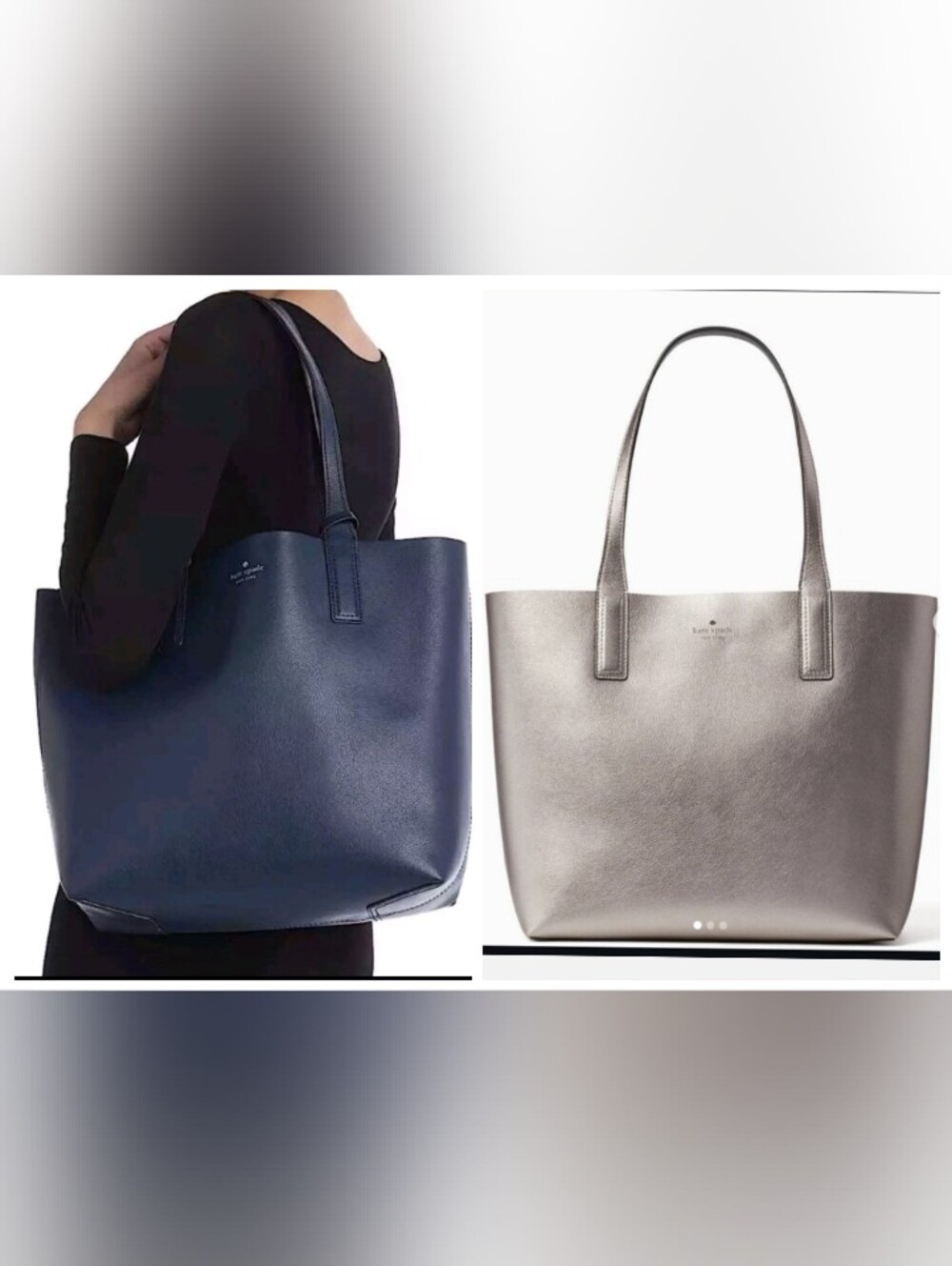 Kate Spade- Metallic Archie Large Reversible Tote Bag 🩶💙